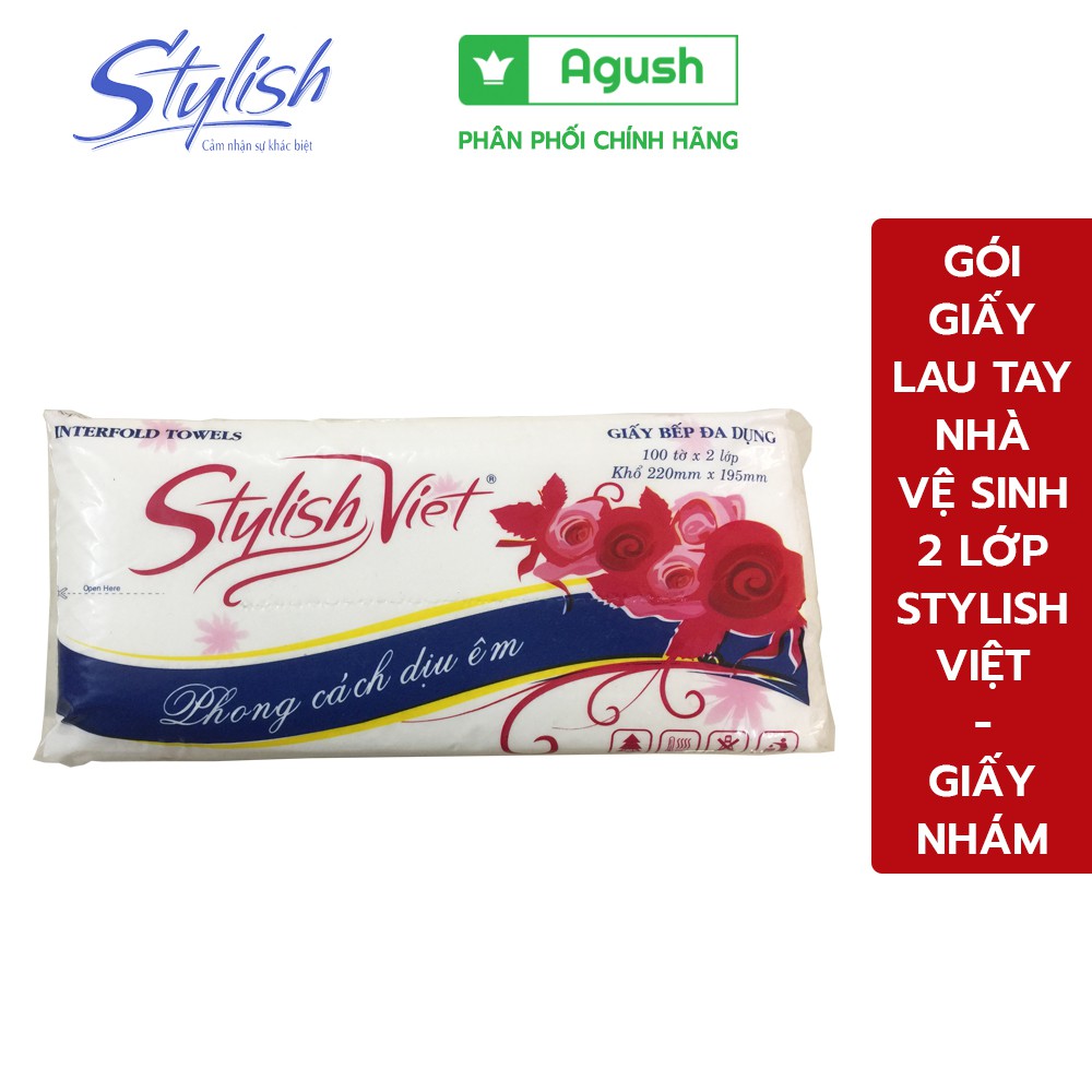 Giấy lau tay nhà vệ sinh 2 lớp Stylish Việt, kích thước: 220mm x 195mm, giấy đa dụng nhám dai thấm hút tốt - Agush