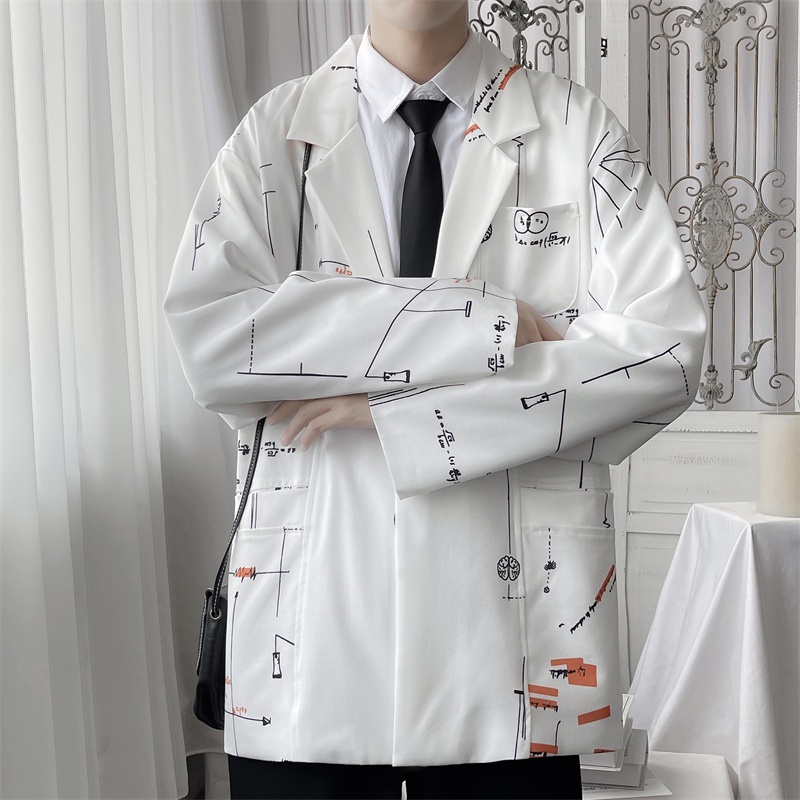 ♞AFF LIGA♞ Áo khoác blazer tay dài in họa tiết đơn giản thời trang mùa thu dành cho nam