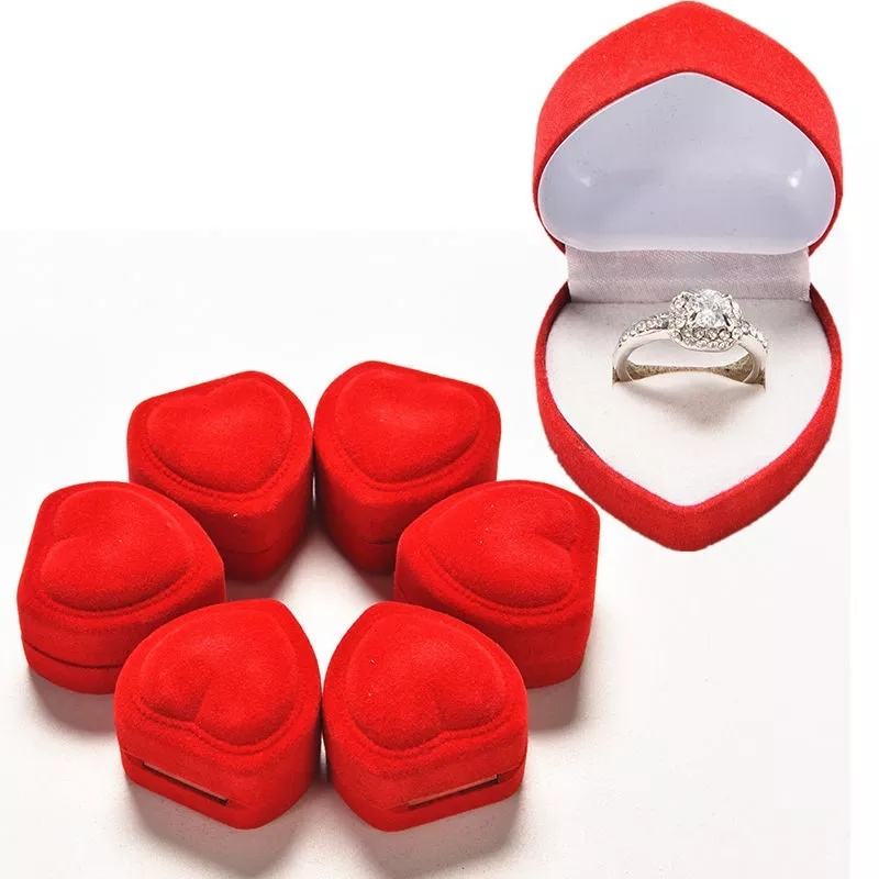 [Exquisite Flocking Red Heart Shaped Carrying Jewelry Box for Rings,  Earrings, Bracelets] [Jewelry Storage Organizer Case]