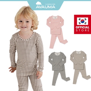 Bộ đồ ngủ pijama AVAUMA tay dài chất liệu cotton họa tiết sọc caro thời trang cho bé trai và bé gái 3th-7t