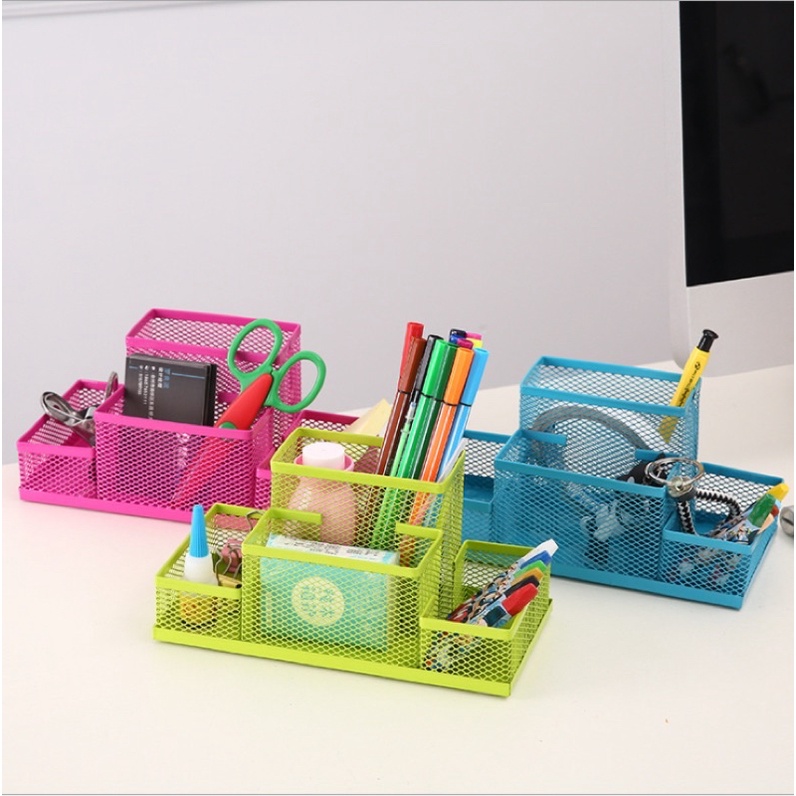 Khay đựng bút bằng kim loại, giá đựng đồ đa năng 4 ngăn để bàn