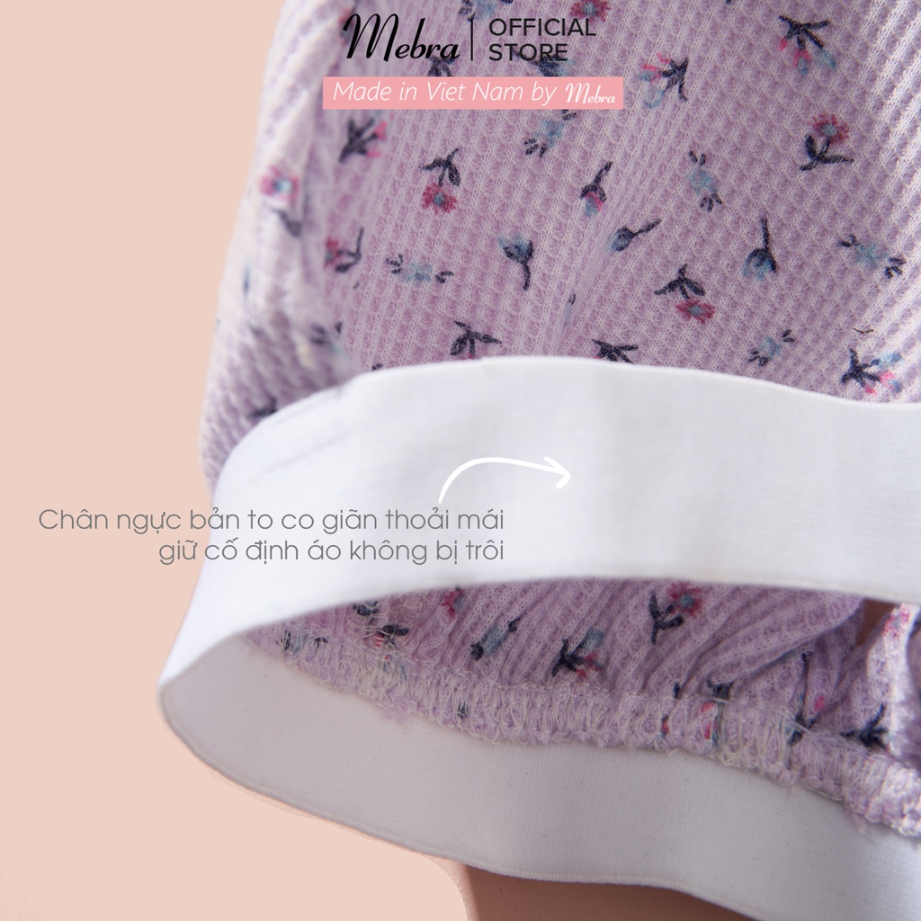 Áo ngực bra nữ cotton Hàn cao cấp thoáng khí không đệm không gọng màu tím hoa cao cấp có size Mebra A003