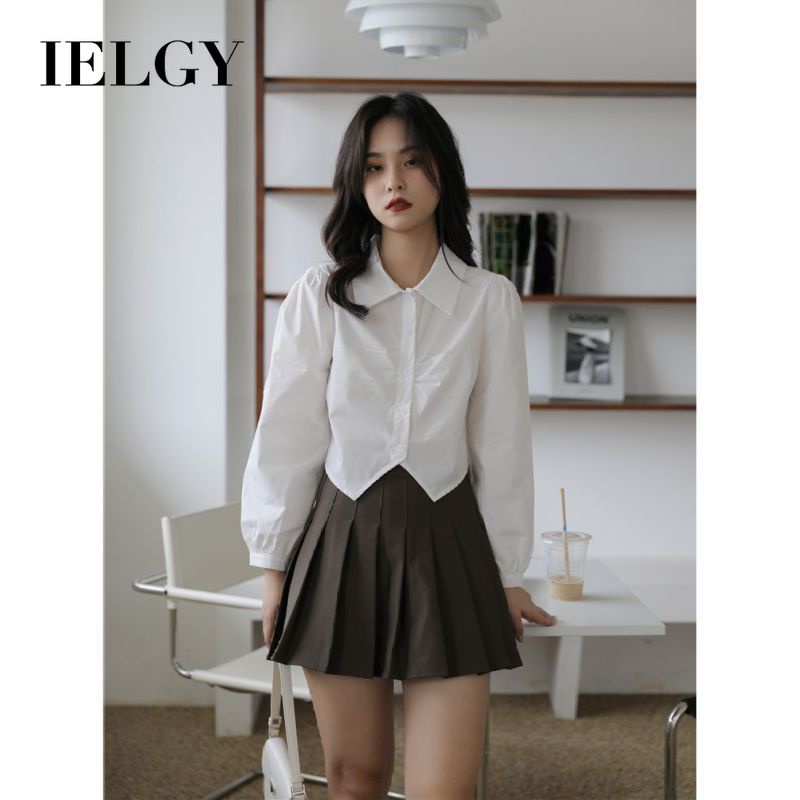 Áo sơ mi IELGY màu trắng tay phồng phong cách Pháp thời trang cho nữ