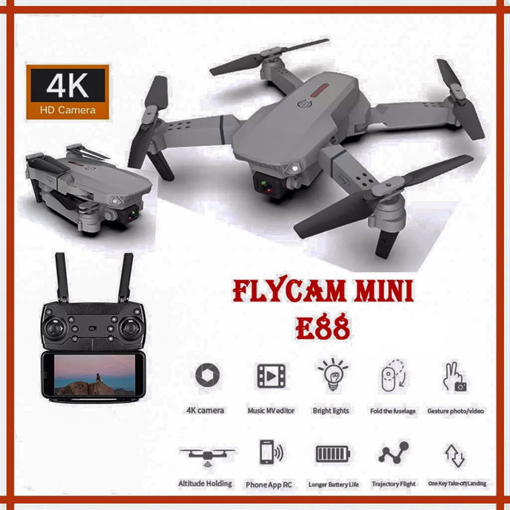 🎁Hà Nội🎁Máy bay điều khiển từ xa kết hợp quay phim - chụp ảnh HD, Flycam mini E88 pro kết nối wifi GPS - Pin 1800 mAh