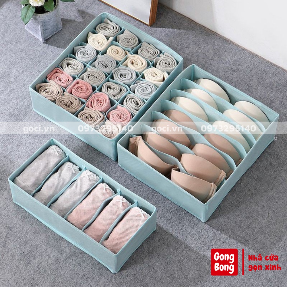 Hộp vải đựng đồ lót tất vớ áo ngực bra chia nhiều ngăn vải không dệt 6 7 20 ngăn VNXK tiện lợi tiết kiệm không gian