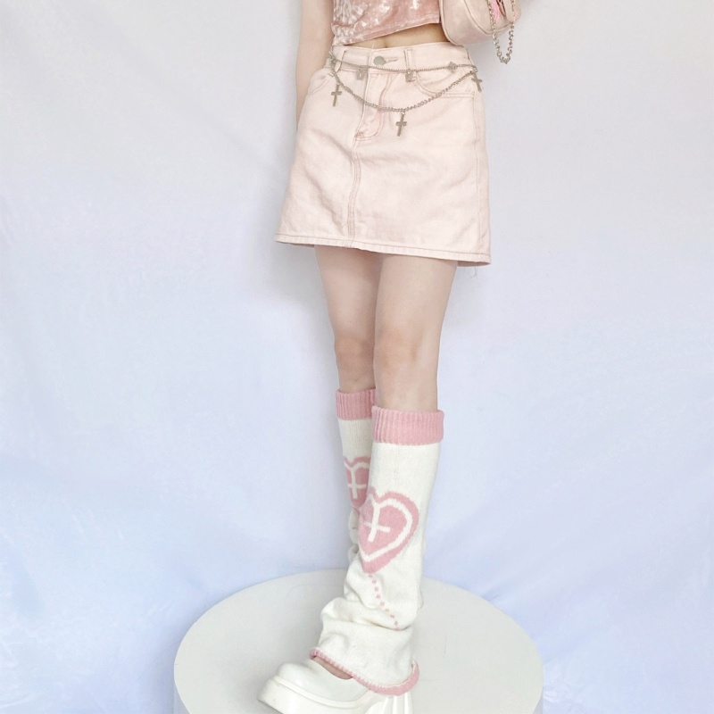 Youyo Goth Vớ Dệt Kim Hình Trái Tim / Bong Bóng Đan Chéo Harajuku Đường Phố Ấm Áp