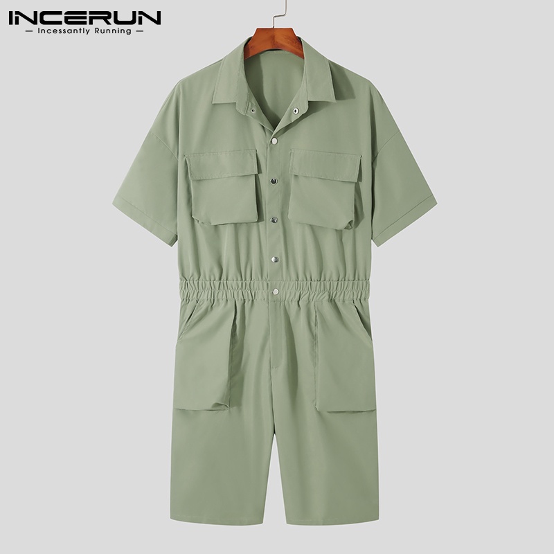 Áo liền quần INCERUN co giãn tay ngắn với 3 màu thời trang tùy chọn cho nam