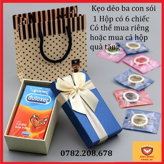 Kẹo dẻo hình bao cao su kẹo dẻo bao cao su dulox QUÀ TẶNG ĐỘC LẠ [HSD 2/2023] HỘP 6 VIÊN LỚN CÓ 3 VỊ HƯƠNG KHÁC NHAU