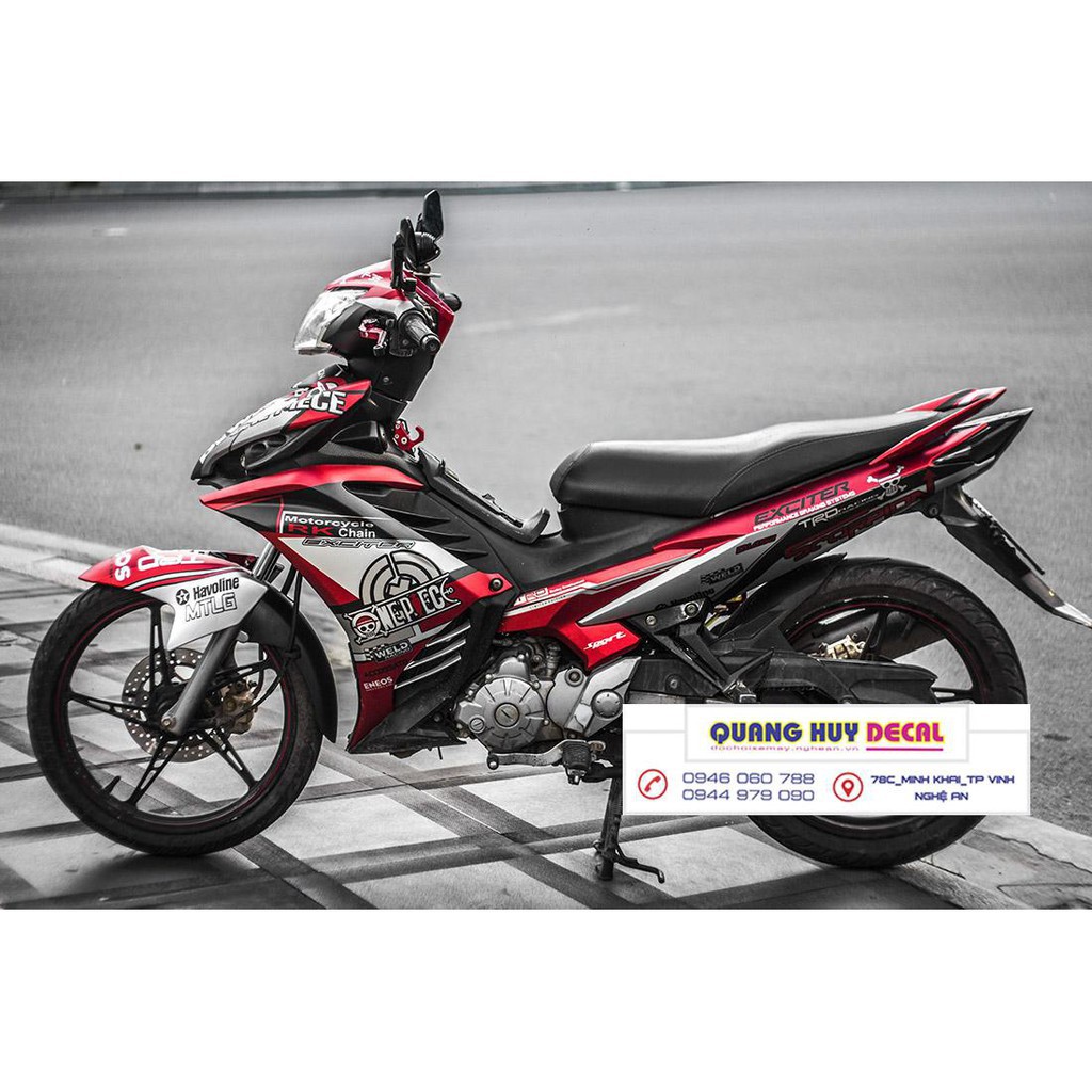Tem xe exciter 135 đỏ đen one piece, độ team trùm decal xe máy ex dán đời 2011-2014