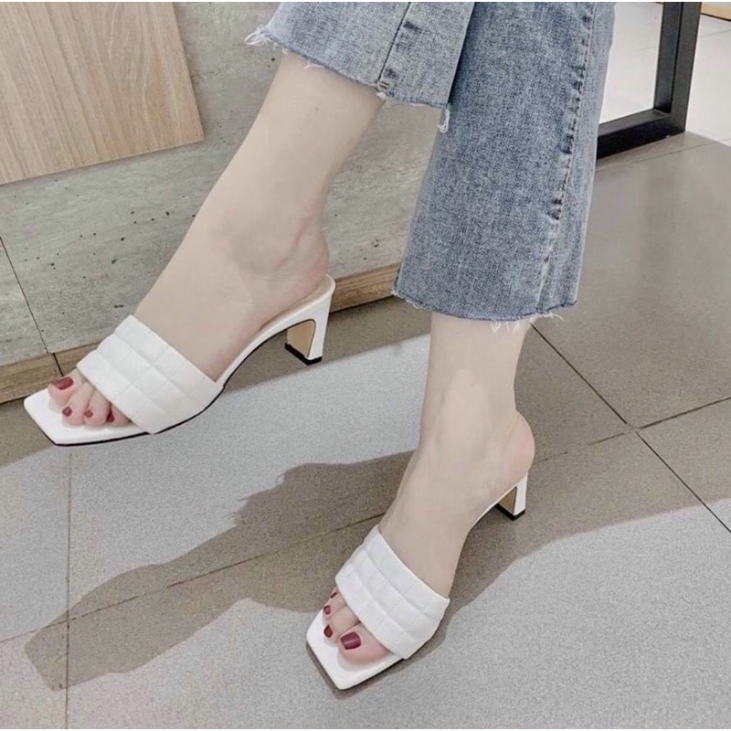 Dép guốc cao gót đế vuông vát 5cm quai ô vuông mẫu mới 2022 mã 664