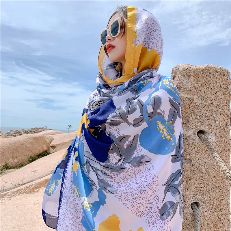 Khăn choàng cổ lụa mềm cao cấp in hoa văn hoa - Maben