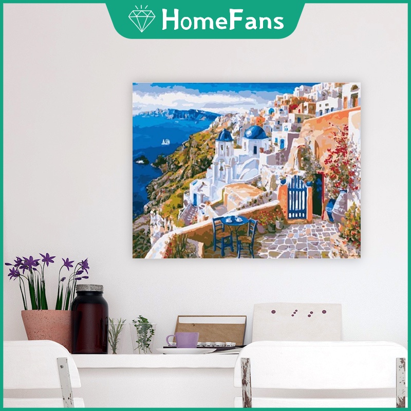 Bộ tranh sơn dầu 40*50cm tự làm họa tiết kiến trúc dùng để trang trí nhà tiện dụng + phụ kiện