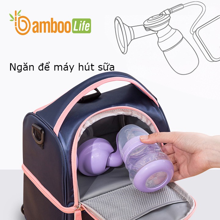 Balo bỉm sữa Bamboo Life BL084 giữ nhiệt, bảo quản sữa, đựng nhiều đồ thuận tiện cho mẹ và bé ra ngoài