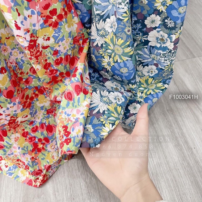 Đầm hoa cổ vuông tay phồng