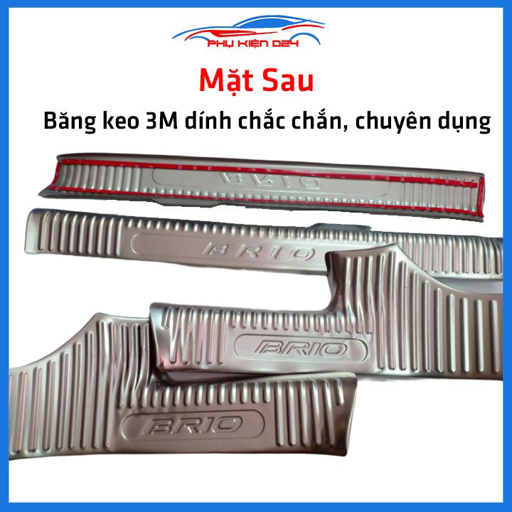 Bộ ốp bậc cửa trong ngoài nẹp bước chân Brio 2019-2020-2021-2022 Inox chống trầy trang trí xe