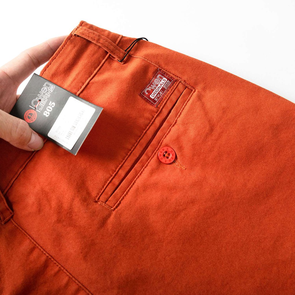 Quần short nam kaki Owen màu cam, chất liệu vải cotton cao cấp, co giãn, trẻ trung, dáng slimfit năng động