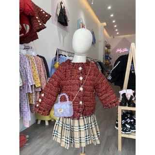 Áo dạ tweed đỏ dành cho bé gái