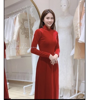 BST áo dài nhung trơn các màu , áo dài nhung truyền thống Cổ sen 2.5cm tay dài cao cấp