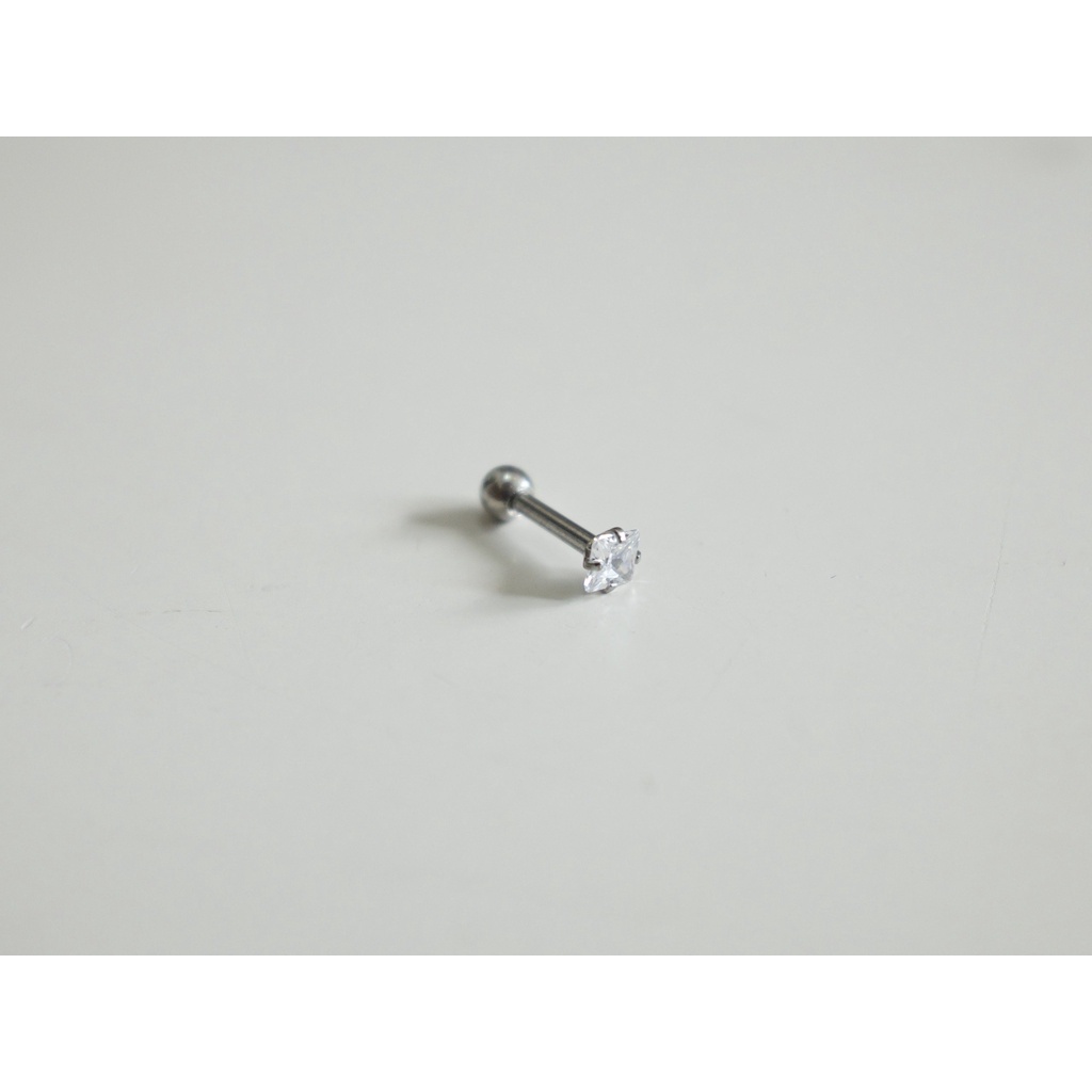 [1 Chiếc] Khuyên Tai Titan Đá Trắng Vuông Zircon Unisex Màu Bạc Đuôi Bi Không Gỉ Sét Không Ngứa Bông Tai Julies Box 66