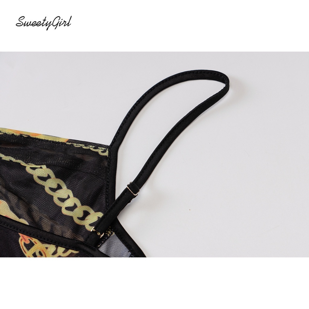 Bộ Áo Liền Quần Trong Suốt Phối Dây Xích Có Thể Điều Chỉnh Thời Trang Cho Nữ