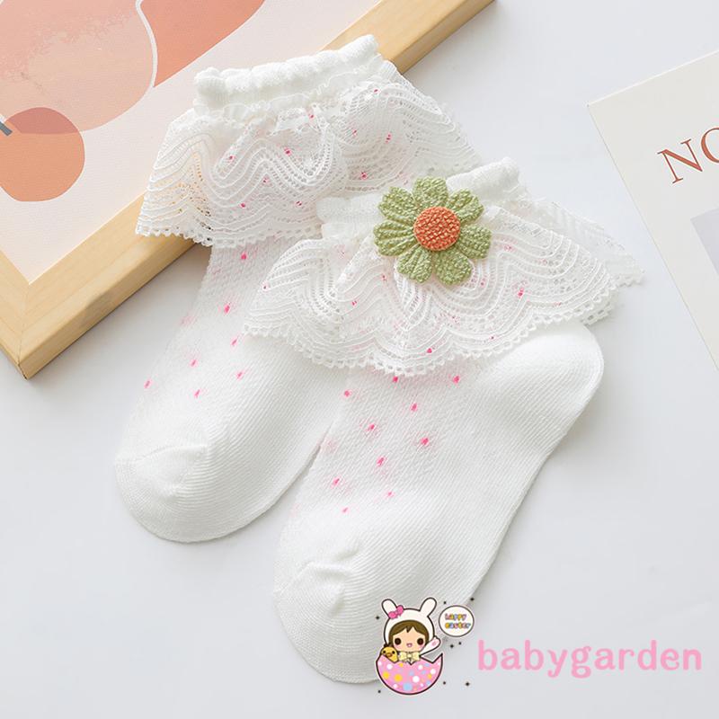 Babygarden- Tất Lưới Cotton Thoáng Khí Phối Ren Hoa Trang Trí Dành Cho Bé Gái