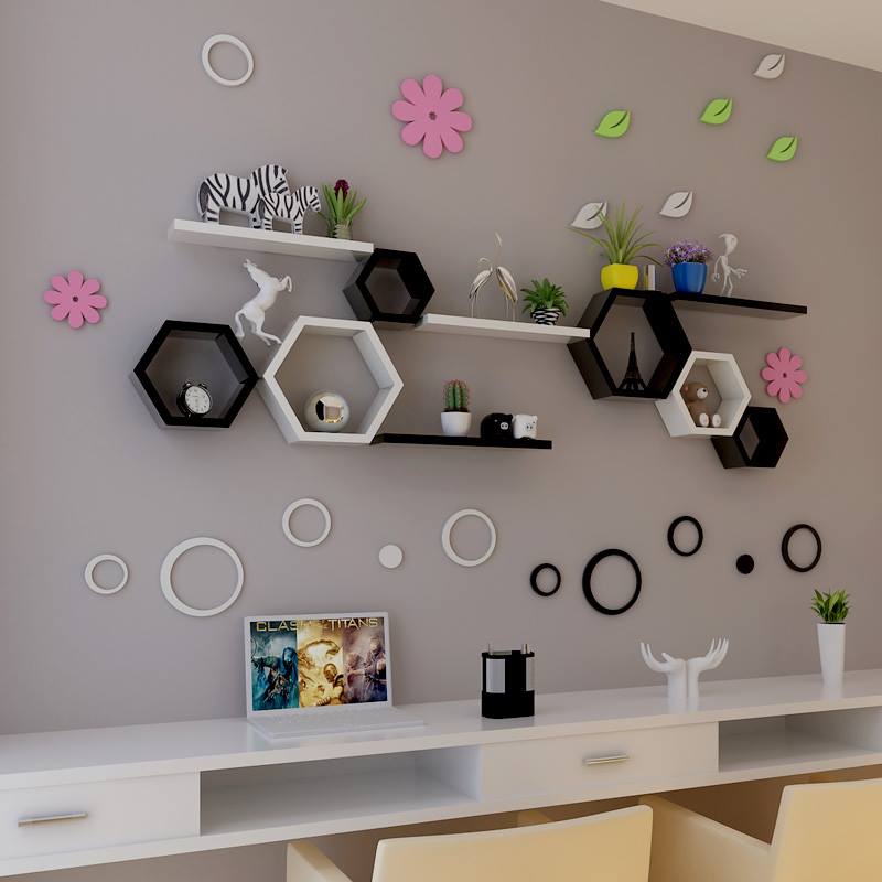 Kệ lục giác  Gồm 3 Ô treo tường APF chất liệu gỗ MDF nhập khẩu trang trí phòng khách, phòng ngủ hiện đại KS025