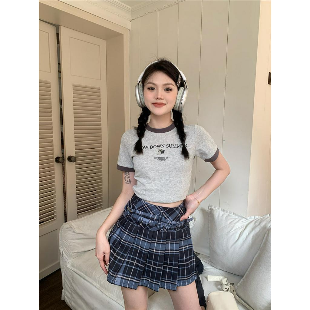 Áo Thun Cổ Tròn In Họa Tiết Màu Sắc Tương Phản Thời Trang Cho Nữ 61821