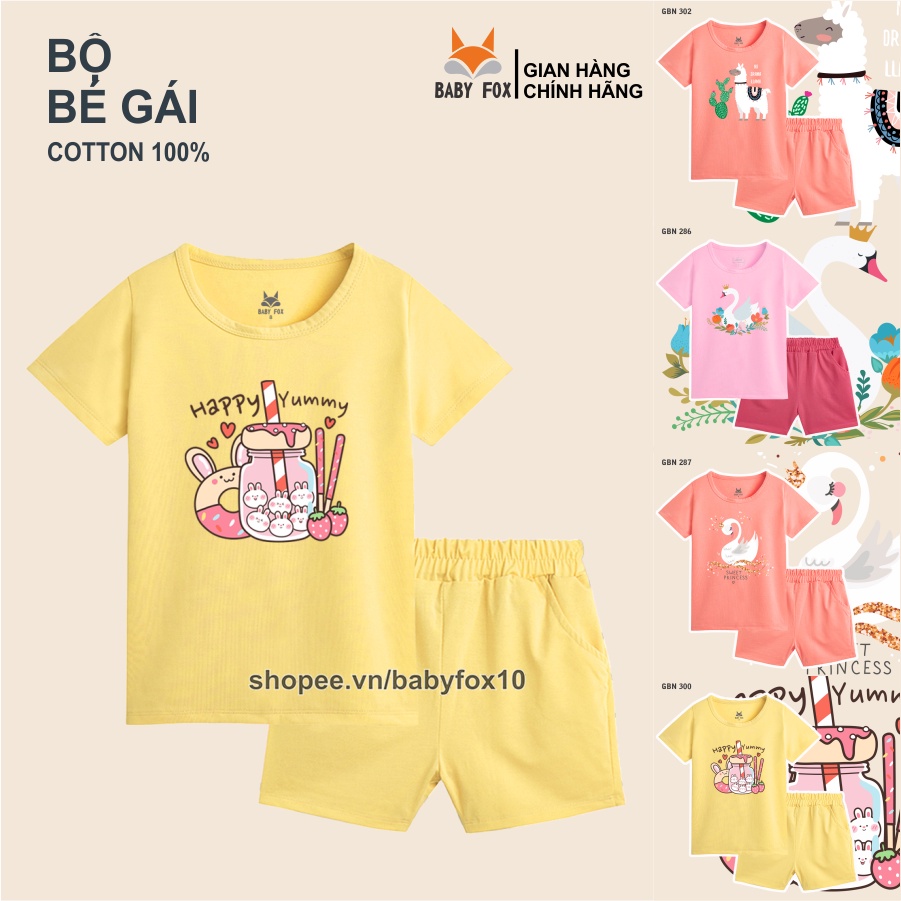 Bộ bé gái size nhỏ, trung, đại 100% cotton loại tốt, thương hiệu BABY FOX, hình thiên nga, kẹo 10-55 kg f