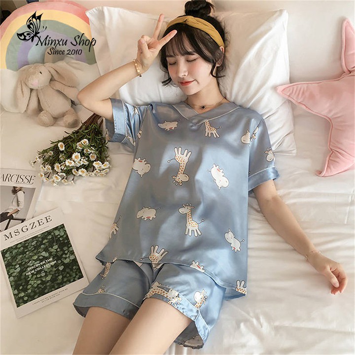 Bộ Pijama Lụa Cao Cấp Quảng Châu, Bộ Ngủ Mặc Nhà Pijama Mát Lịm Phong Cách Hàn Quốc