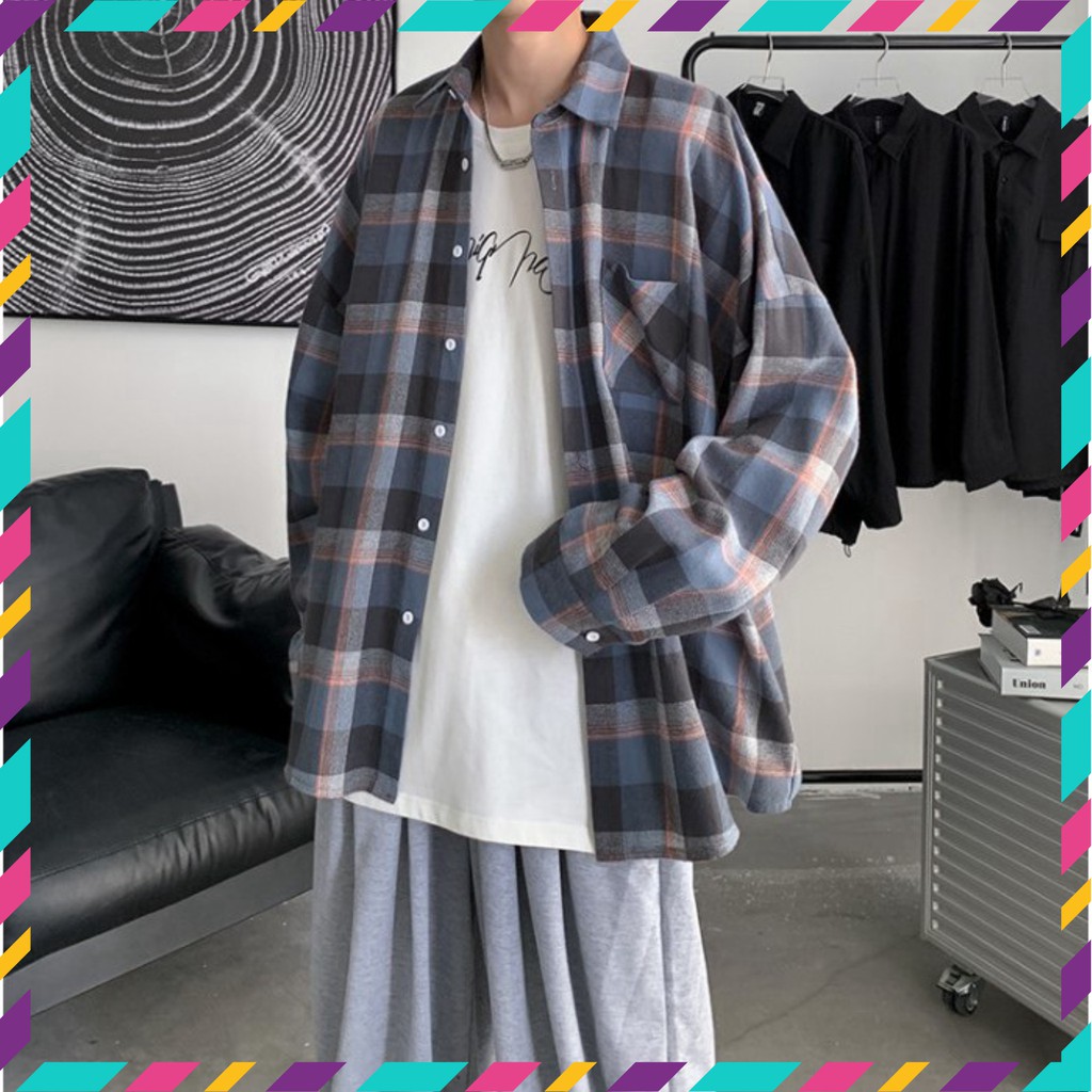 Áo sơ mi caro flanel tay dài dáng rộng unisex phong cách ulzzang siêu hot | WebRaoVat - webraovat.net.vn