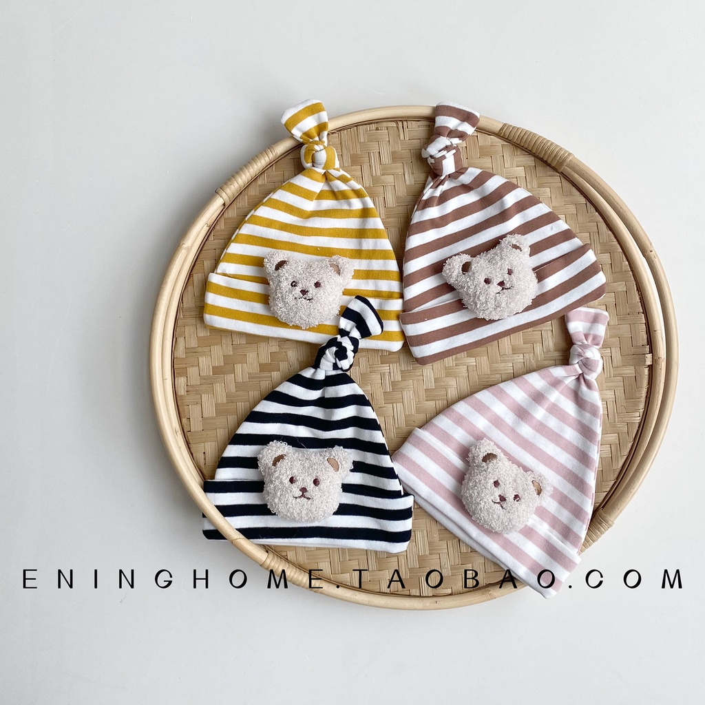 Mũ Tai Gấu 3D Vải Mỏng Hoa Văn Kẻ Ô Dành Cho Trẻ Nhỏ 0-10 Tháng Tuổi
