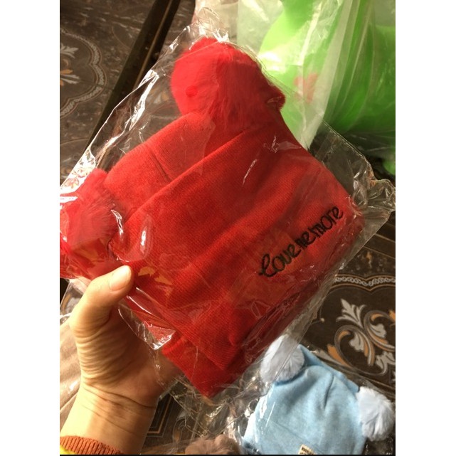 XẢ HÀNG Bộ Khăn Mũ Len Cho Bé Trai Bé Gái. Nón Len Hai Quả Bông + Khăn Cổ Siêu Xinh. Mũ Cho Bé từ 1 Tháng Đến 2 Tuổi