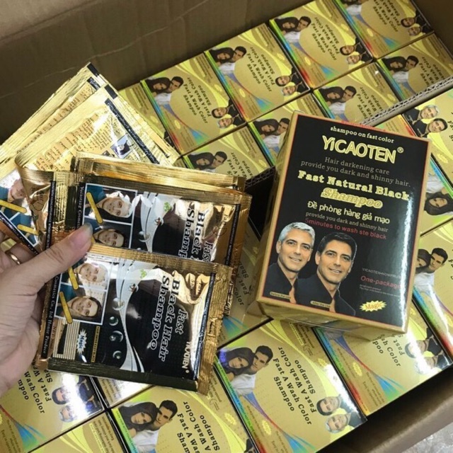 Chính Hãng] Hộp Dầu Gội Nhuộm Đen Tóc YiCaoTen - Gội Là Đen (Hộp 10 Gói ),  Giá tháng 10/2020