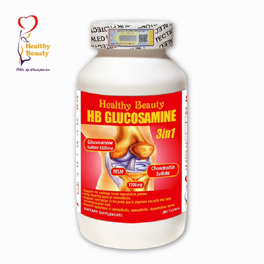 Viên Uống Giảm Triệu Chứng Đau Của Bệnh Viêm Khớp, Thái Hóa Khớp, Cột Sống HB Glucosamine 3 In 1 Healthy Beauty 200 Vên