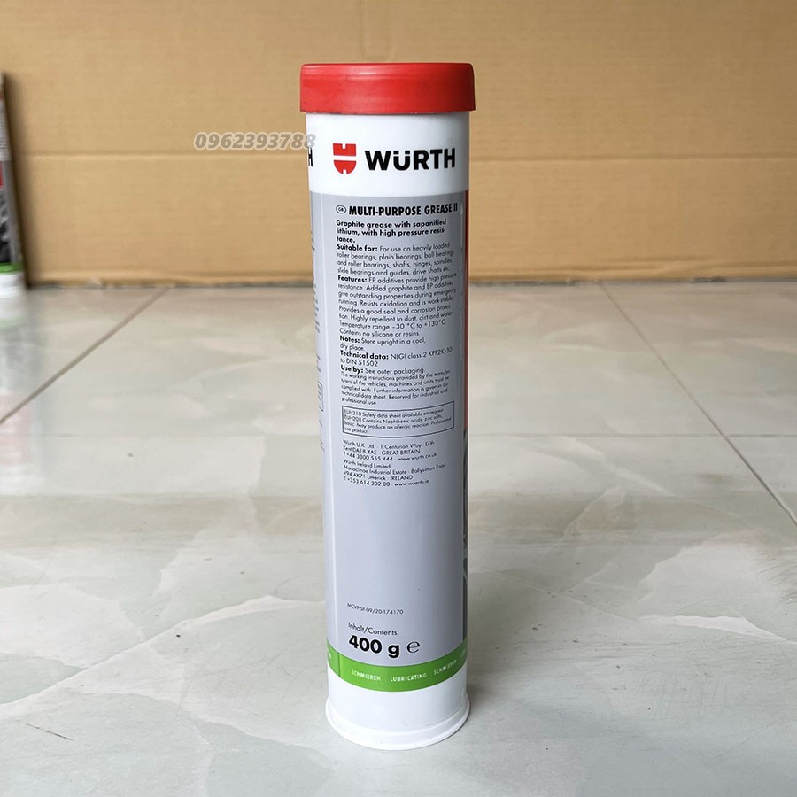 Mỡ Bò Wurth Lithium Multi-Purpose II. Bôi trơn bạc đạn vòng bi trục bánh răng cao cấp