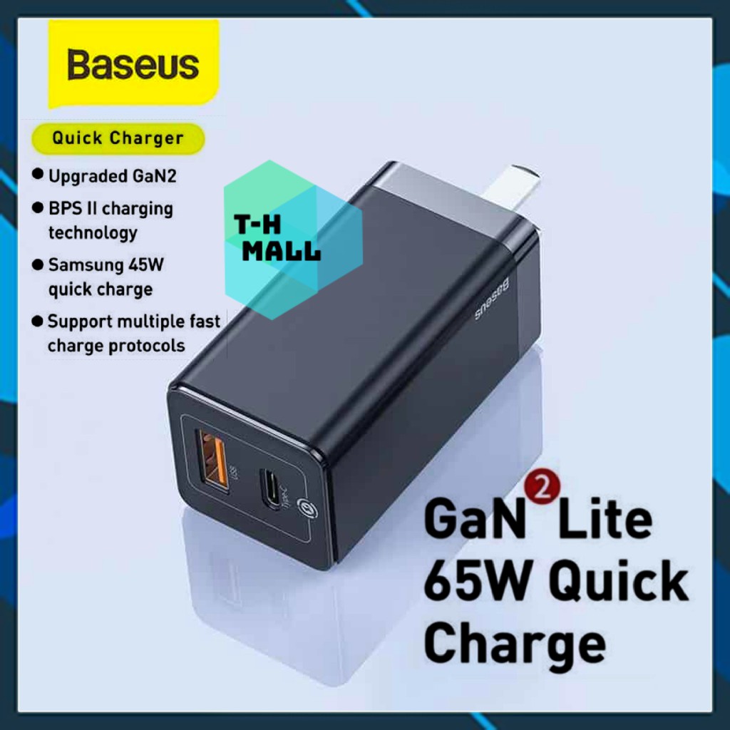 Sạc nhanh Baseus Gan Pro Quick Charger 65W lite 2 cổng Type C + USB cho Smartphone/ Tablet/ iPad/ Macbook/ Laptop