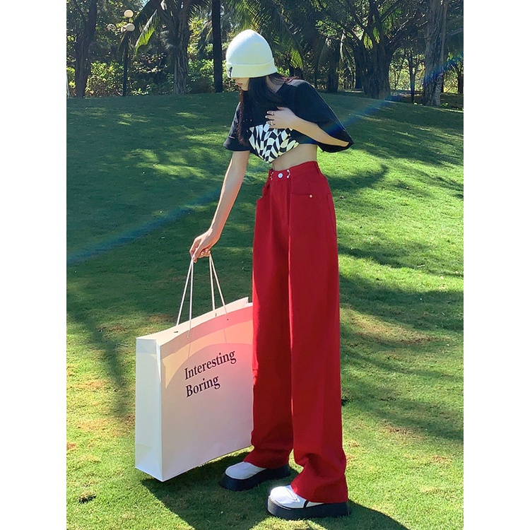 Quần jeans nữ IELGY lưng cao ống rộng phong cách đường phố