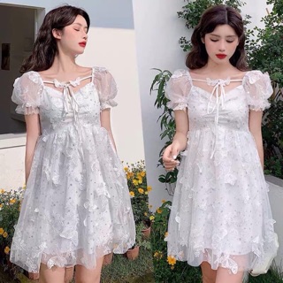 (Sẵn) Váy blingbling voan con bướm bồng bềnh/ Đầm lolita trắng công chúa