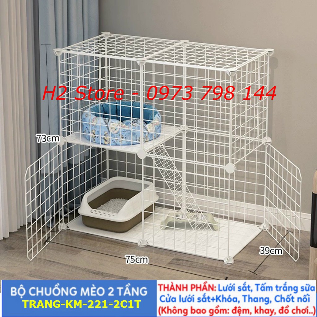 [ MẪU MỚI ] Chuồng chó chuồng thú cưng, chuồng mèo 2 tầng lắp ghép đa năng sơn tĩnh điện không gỉ.