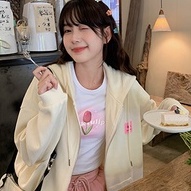 Áo Khoác Hoodie Tay Dài Dáng Rộng Có Khóa Kéo Kiểu Retro Mỹ Thời Trang Mùa Thu Năng Động