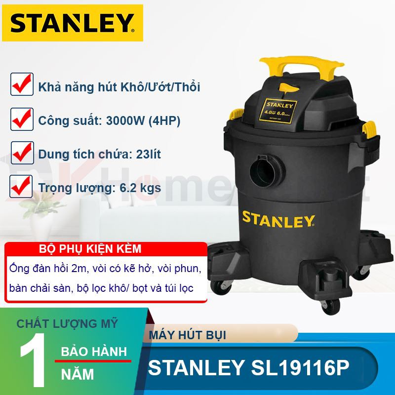 [HỎA TỐC 2H HCM] Máy hút bụi công nghiệp khô và ướt Stanley SL19116P