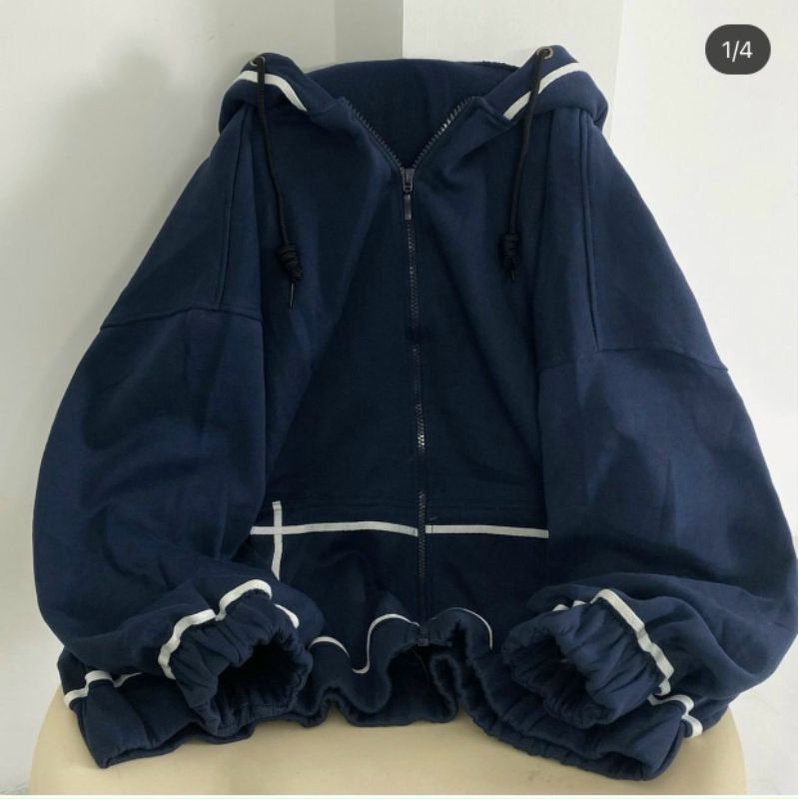 Áo khoác nữ form rộng chất nỉ tay phồng, kiểu hoodie dây kéo có nón thời trang thu đông