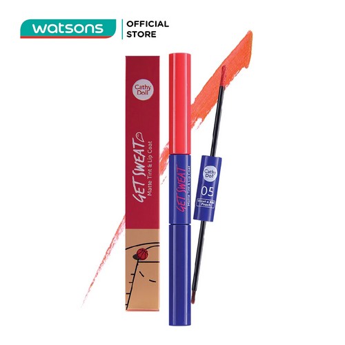 Son Lì Và Bóng Hai Đầu Cathy Doll Get Sweat Matte Tint & Lip Coat 2.4g + 2.5g.#05 Shoot A Ball Peach