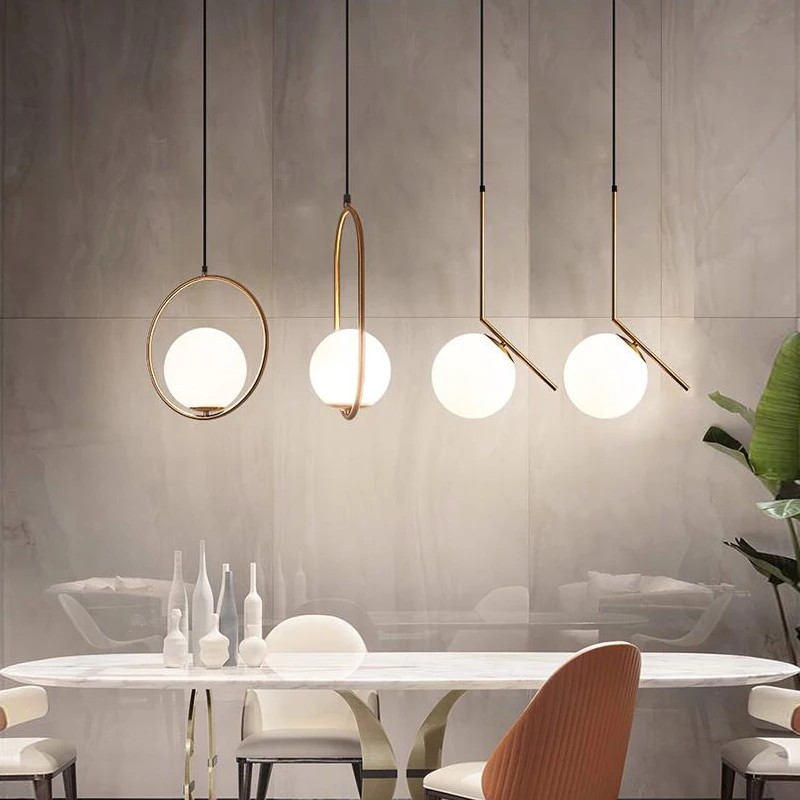 ĐÈN THẢ DECOR NORDIC PHONG CÁCH BẮC ÂU, ĐÈN THẢ CÀNH MẠ VÀNG CẦU THỦY TINH TRẮNG ĐỤC D200