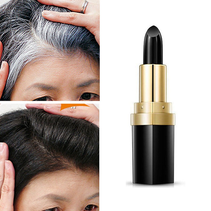 2pcs One-Off Hair Color Pen Temporary Makeup Lipstick Pen Fast DIY Styling Mild Stick Cover White Hair Hair Dye Cream - Black & Coffee