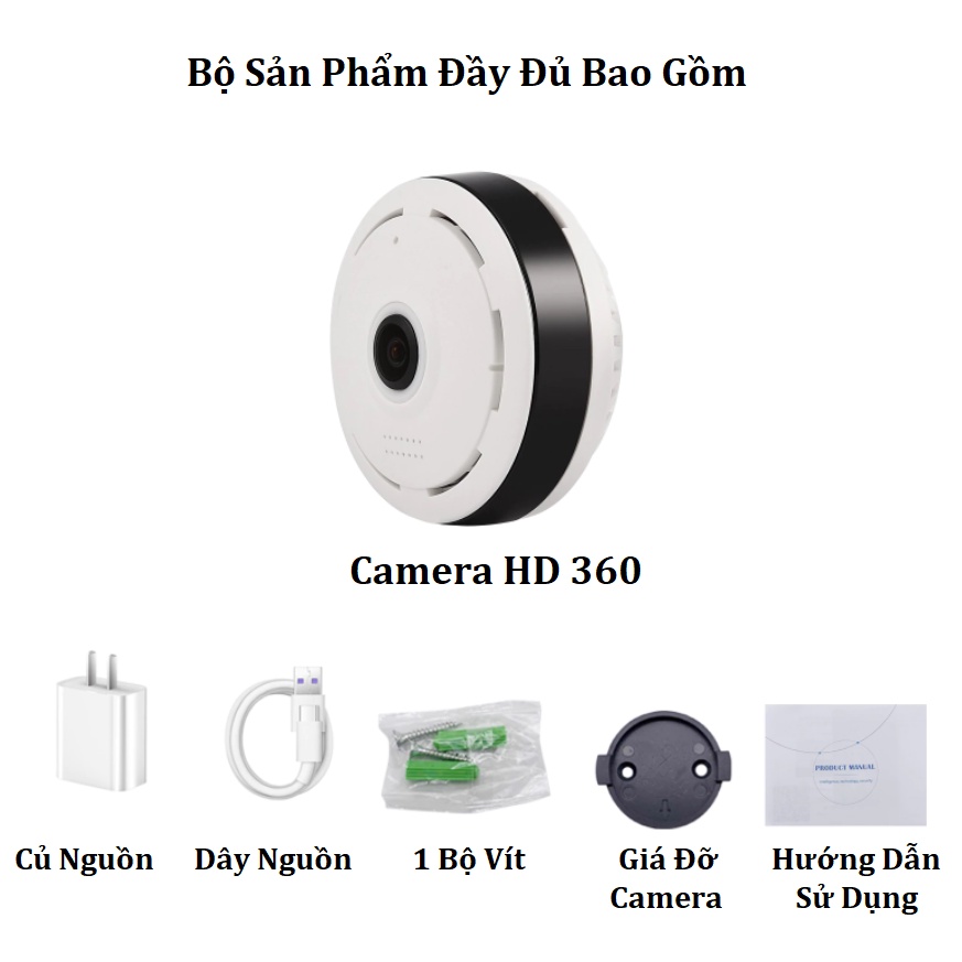 Camera An Ninh 360 Gắn Trần Nhà, Kết Nối Wifi, Xem Từ Xa, Giám Sát Toàn Cảnh 360, Độ Phân Giải HD, Bảo Hành 12 Tháng