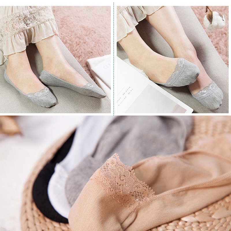 Summer Invisible Low Top Socks Women Nonslip Korean Sweet Sexy Lace Ruffles Cotton Sole Solid Female No Show Socks Boat Socks