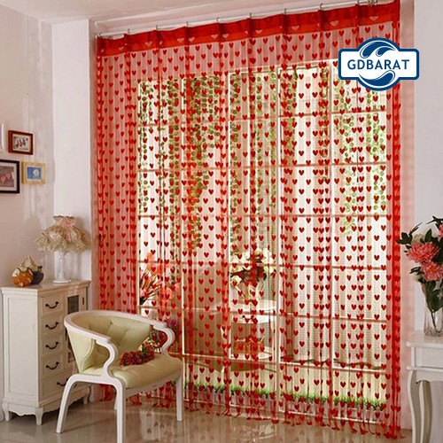 rèm cửa sổ Họa Tiết Trái Tim Phối Tua Rua Độc Đáo Tiện Dụng