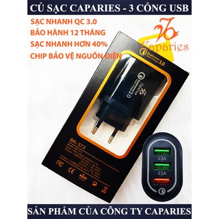 CỦ Sạc CAPARIES Quick Charge 3.0 Siêu Bền 3 USB - Chống Nóng, Đúc Nguyên Khối, Sạc Nhanh 3.0 Thương Hiệu CAPARIES