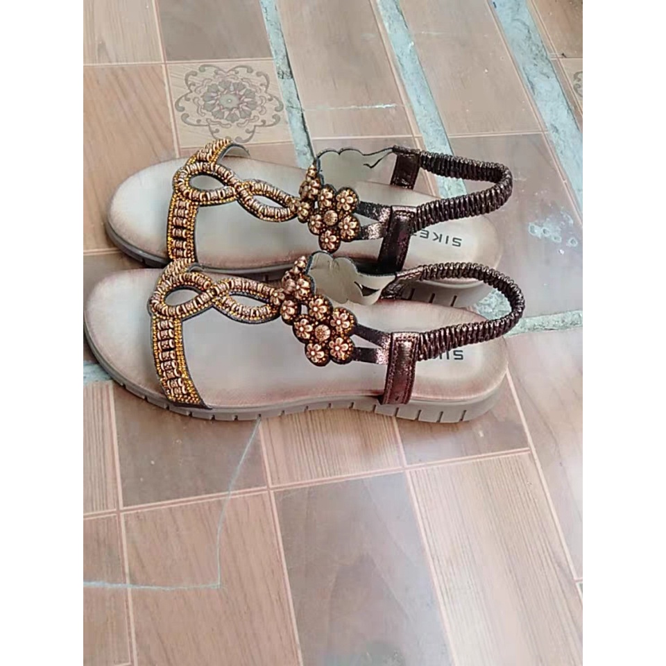 Giày sandal Siketu chất da ánh kim, đế bằng cao 3cm